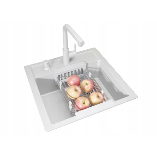 Zestaw - Zlewozmywak jednokomorowy Franke 610 biały - bateria - dozownik - koszyk