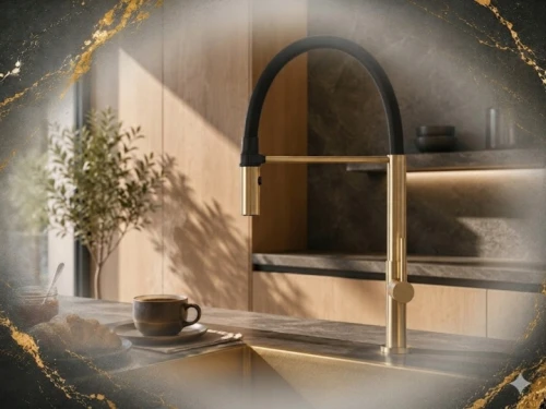Bateria kuchenna trójdrożna wyciągana wylewka TOVLI brushed gold